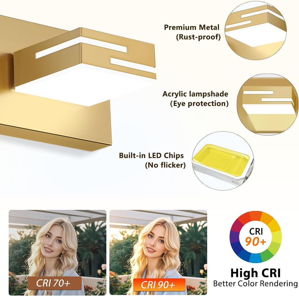 LED Modern Bathroom Vanity Light Fixtures, Dimmable Gold Vanity Lights for Bathroom Lighting Fixtures Over Mirror, with 360° Rotatable Heads 5-Light 36-inch (Cool White 6000K)