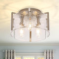 Modern 3-Light Semi Flush Mount Ceiling Light, Brushed Nickel Finish with Water Ripple Glass Shade, Farmhouse Close to Ceiling Light Fixture for Hallway, Bedroom, Kitchen, Living Room, Entryway