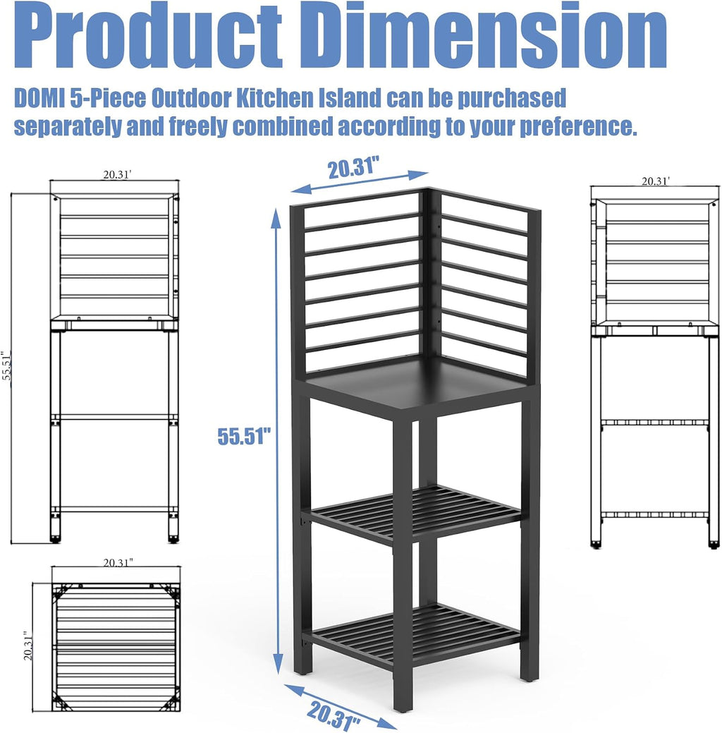 Domi Outdoor Kitchen Island with Storage, Aluminum Kitchen Island Prep Table with Double Storage Rack, Freestanding Corner Cabinet with Protective Cover Indoor Outdoor