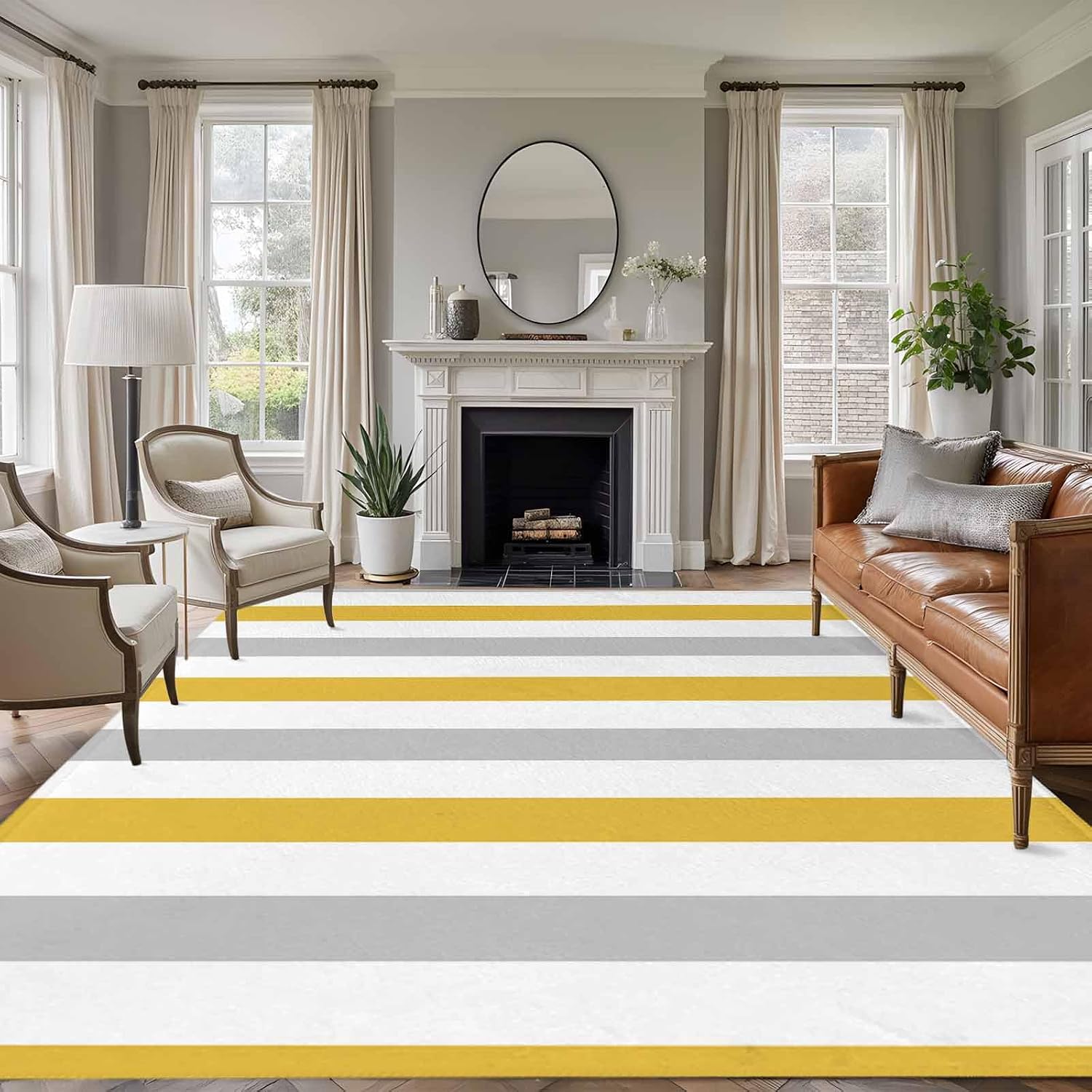 Living Room Rug 5x7, Orange Grey Striped Washable Non Slip Carpet for Bedroom, Bathroom, Office, Geometric Vertical Stripes White Low Pile Area Rug Indoor Outdoor Mats Home Decor Aesthetic