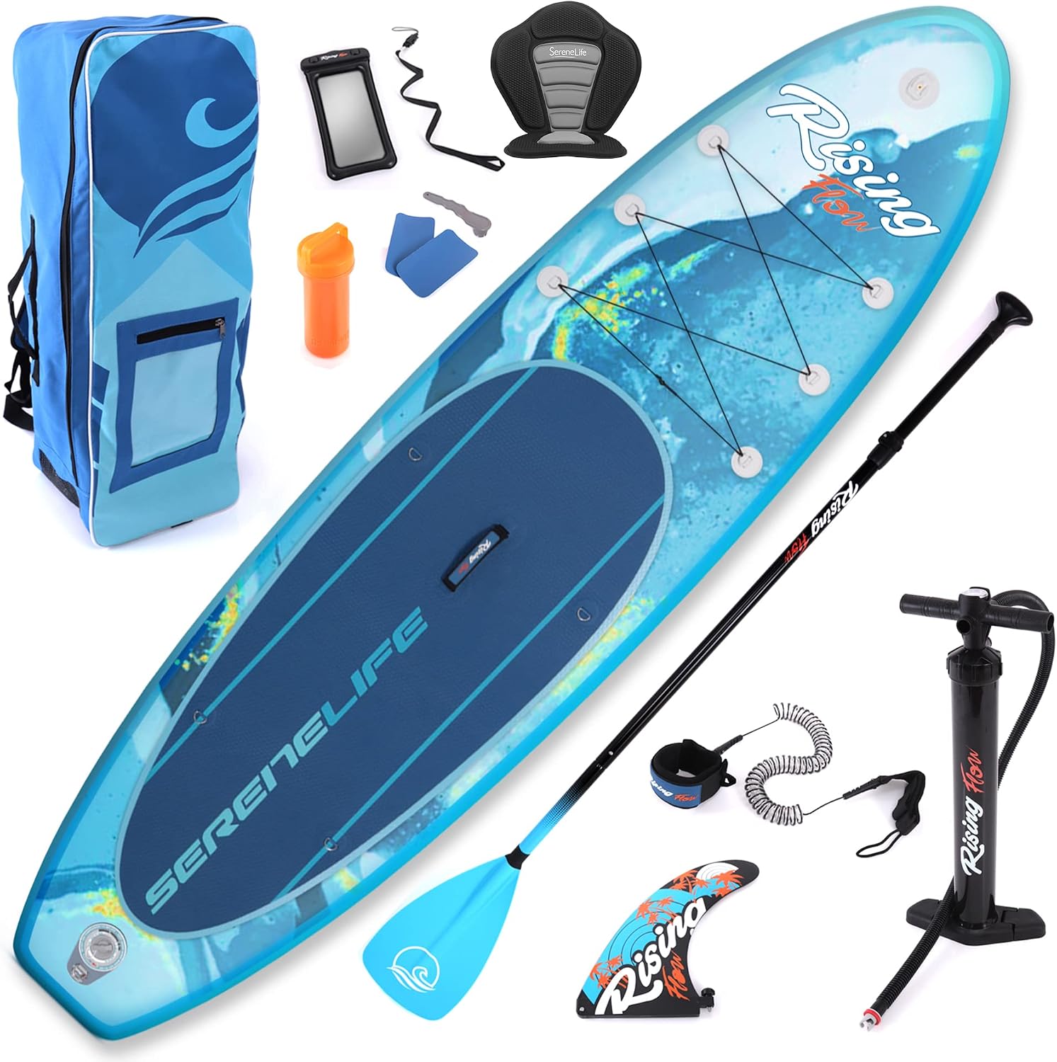 SereneLife Inflatable Stand Up Paddle Board - Wide Stable Design, Non-Slip Deck for Adults & Youth with Premium Paddle Board Accessories: Carry Bag, Dual Action Pump, Paddle, Ankle Leash - 10'6'