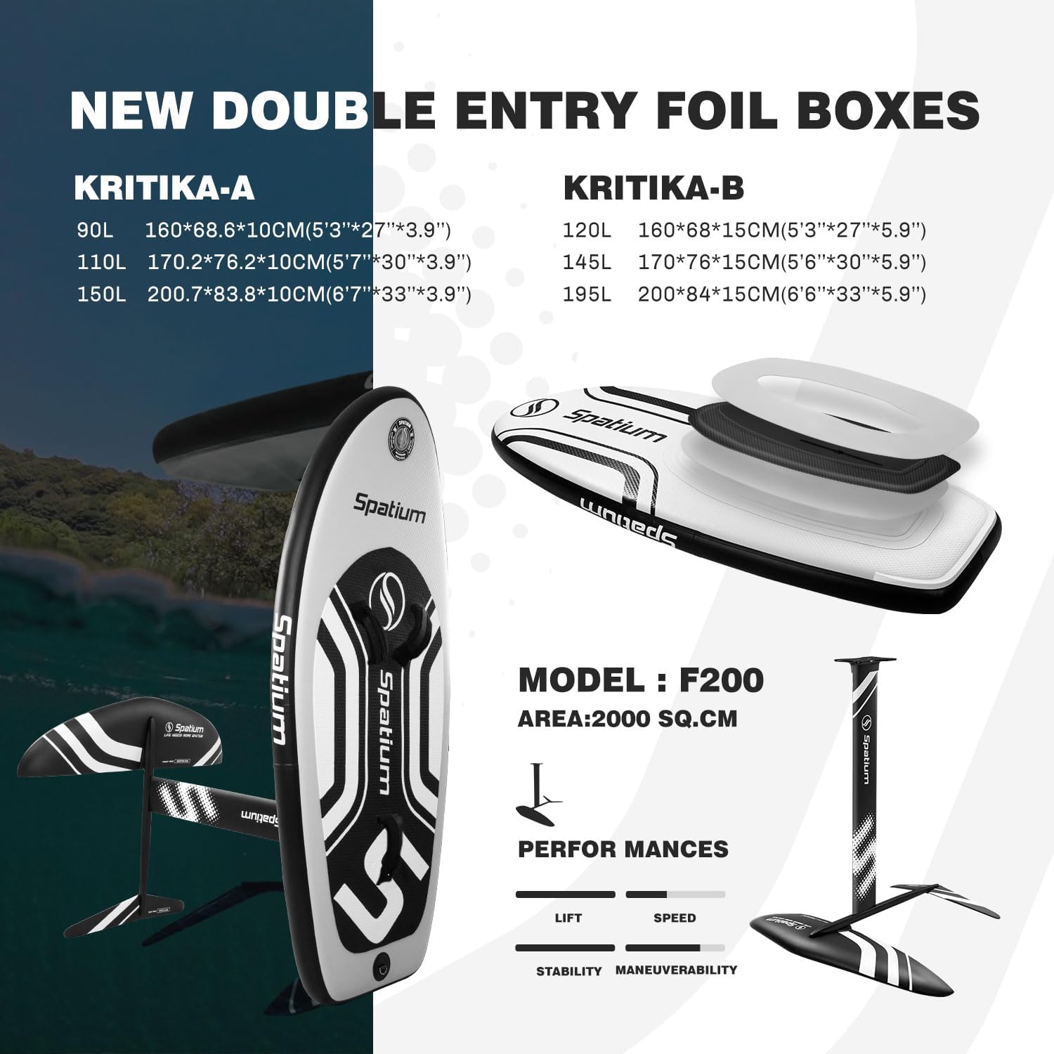 Spatium Unpowered Hydrofoil Boards Inflatable Foil Board Foiling Surfing with F200 Foil Boarding Without Motor