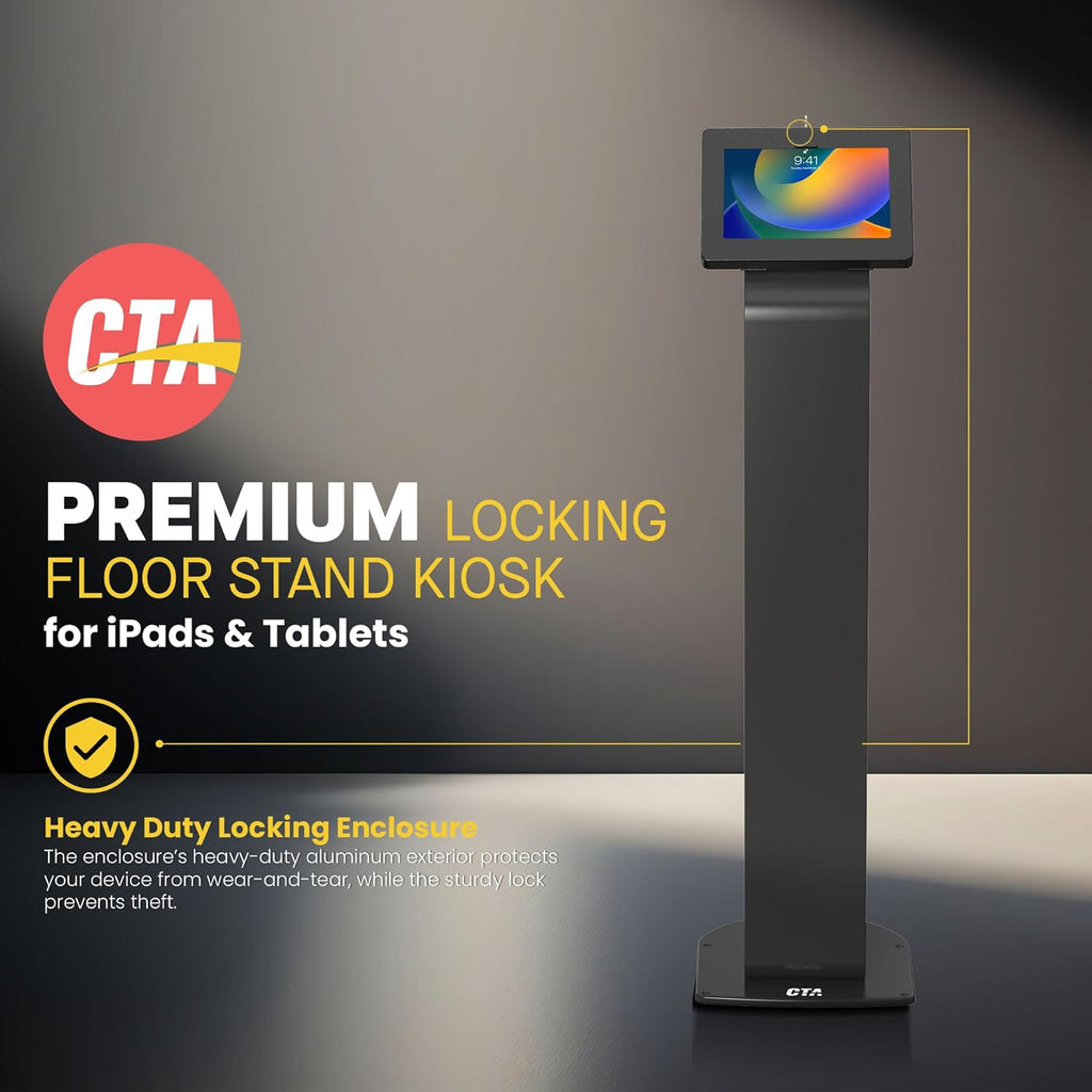 CTA Digital Premium Kiosk Floor Stand - Locking Floor Stand Kiosk - iPad 7th/8th/9th Gen 10.2' - Pro 11', 5th & 6th Gen, Surface Go, Galaxy Tab S5E & More (PAD-PARAF)