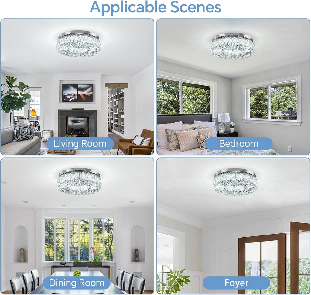 16.5' Crystal Chandelier LED Modern Flush Mount Ceiling Light Fixtures Round Ring Luxury Large Chandelier for Living Room Bedroom Dining Room Entrance (Cool white-16.5')