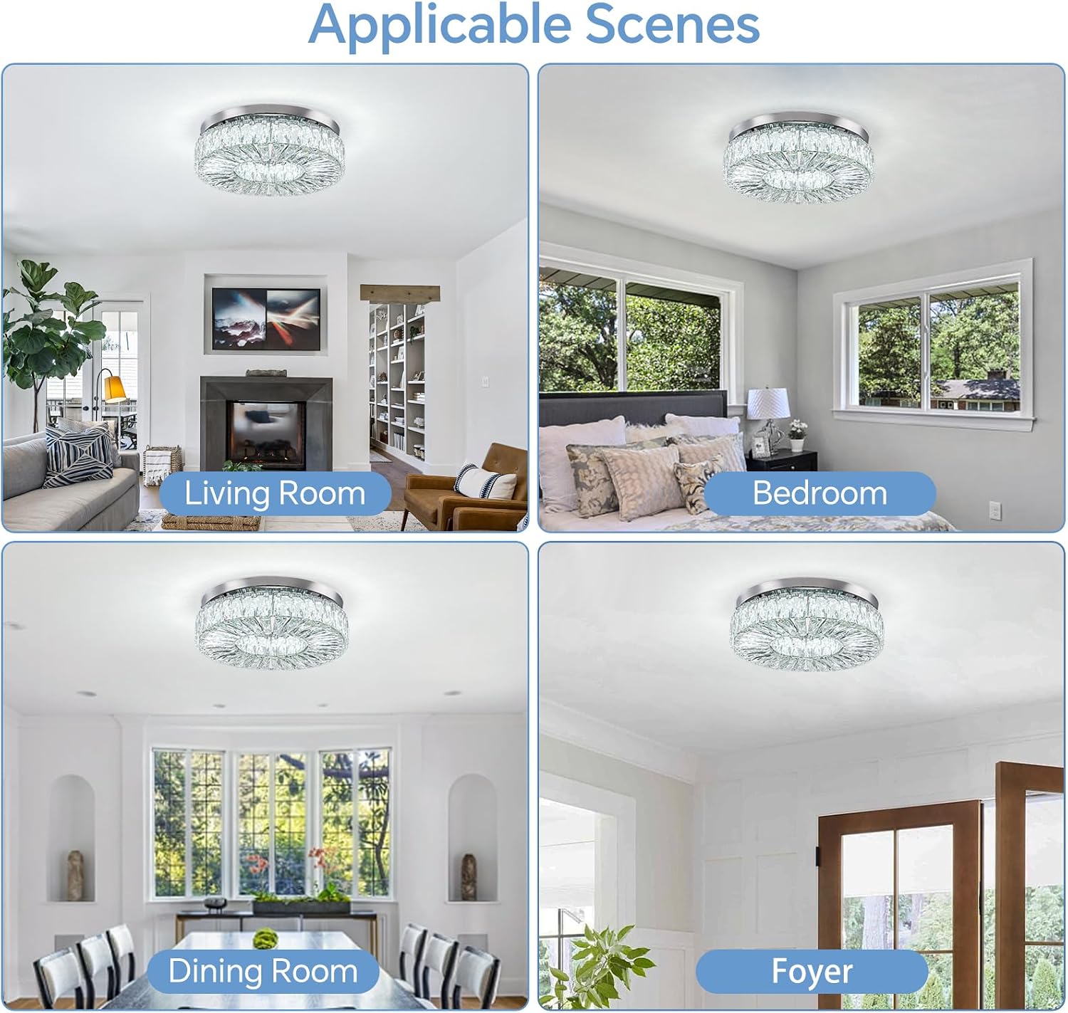 16.5' Crystal Chandelier LED Modern Flush Mount Ceiling Light Fixtures Round Ring Luxury Large Chandelier for Living Room Bedroom Dining Room Entrance (Cool white-16.5')