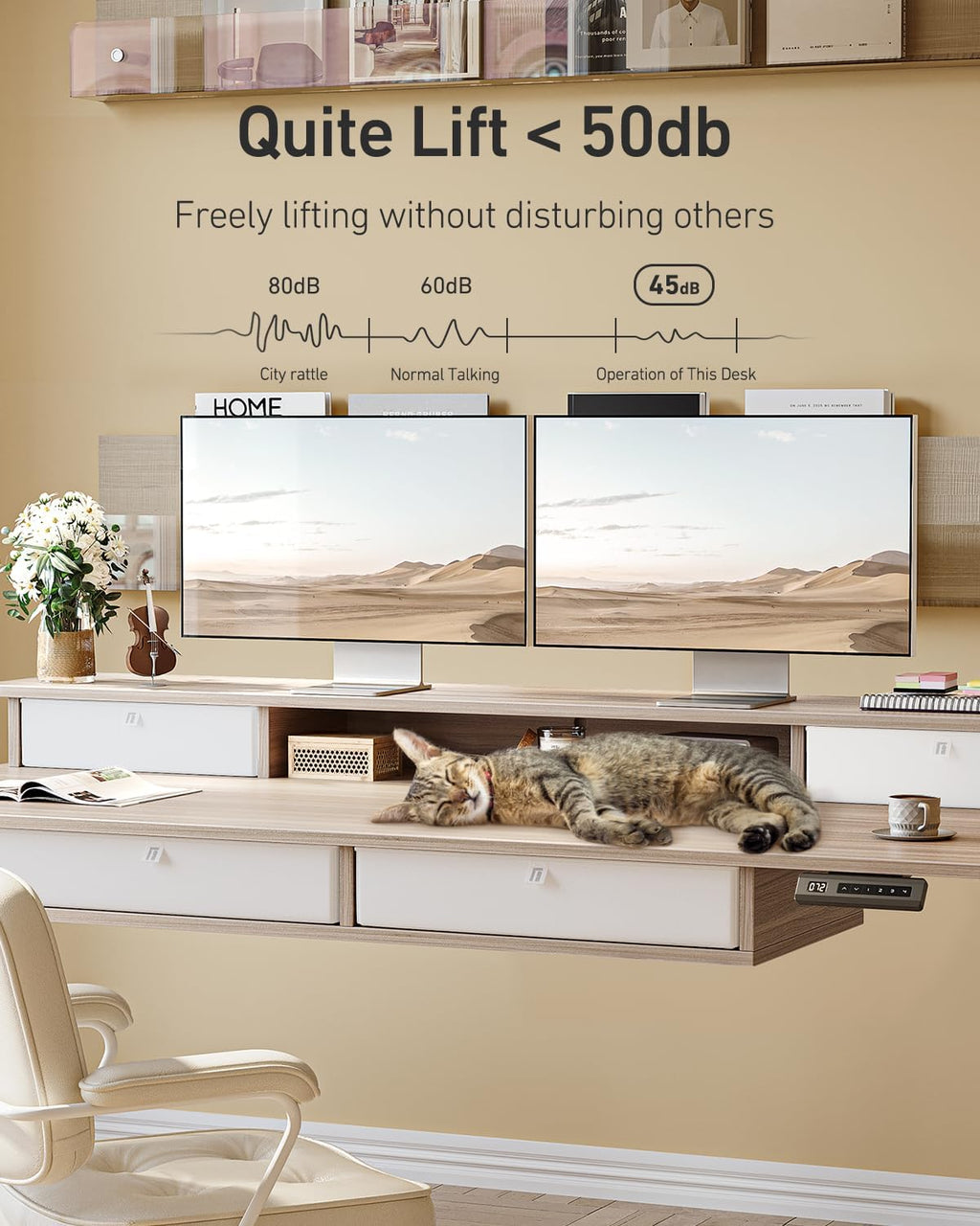 FEZIBO 60 x 30 inch Standing Desk with Drawers, Height Adjustable Electric Workstation, Computer Sit Stand Up Table with Large Storage Shelf 4 Drawers and 2 Hooks, Light Rustic Brown