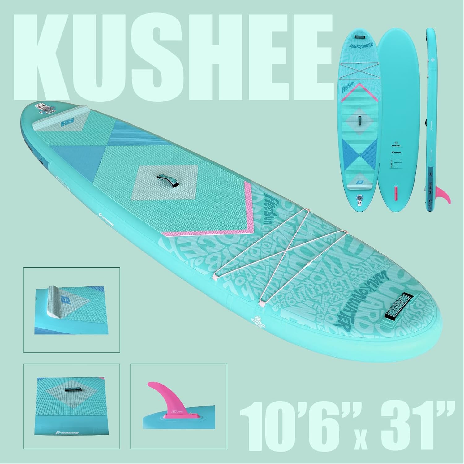FREESUN KUSHEE 10'6' x 31' Inflatable Stand Up Paddle Board, All-Around iSUP for Beginners & Adults, Glue-Free Heat-Fusion Tech for Extra Durability, Stable Wide Nose, Lightweight Blow Up SUP