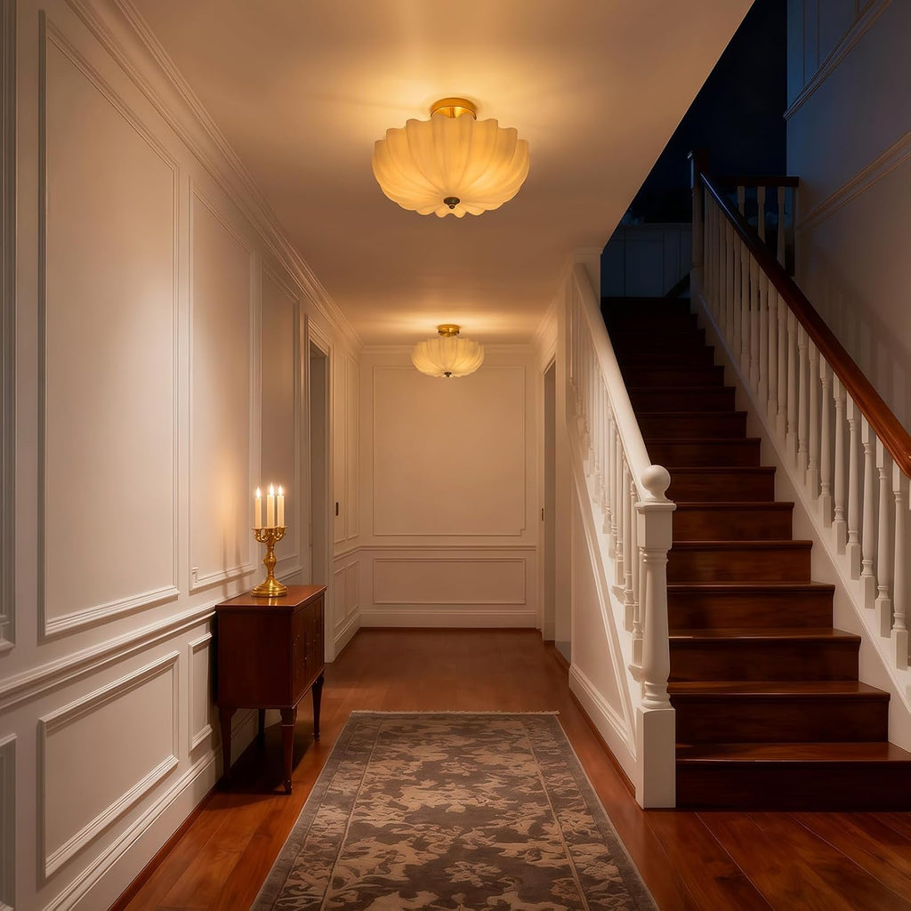 Gold Semi Flush Mount Ceiling Light, 15.7'' Milk Glass Light Fixture, 3-Light Modern Brushed Brass Ceiling Light Fixture for Hallway Entryway Foyer Living Room, E26