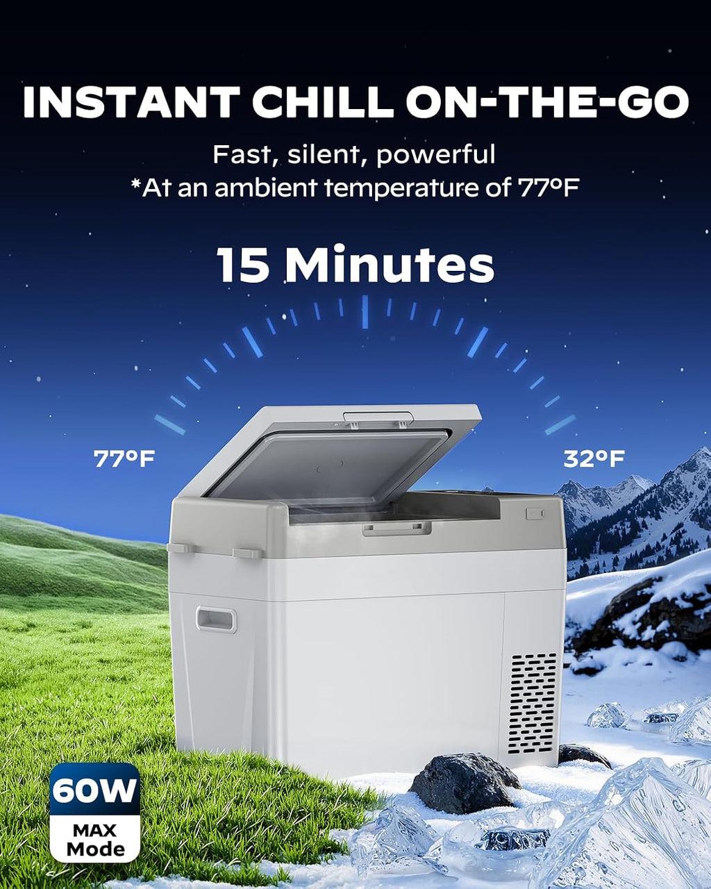 Marsail 12 Volt Refrigerator 12V Car Fridge 32QT Portable Freezer Compressor Cooler -4°F68°F, 12/24V DC 110~240 Volt AC, for Camping Travel Truck RV, Home Efficient Cooling & Large Capacity, Grey