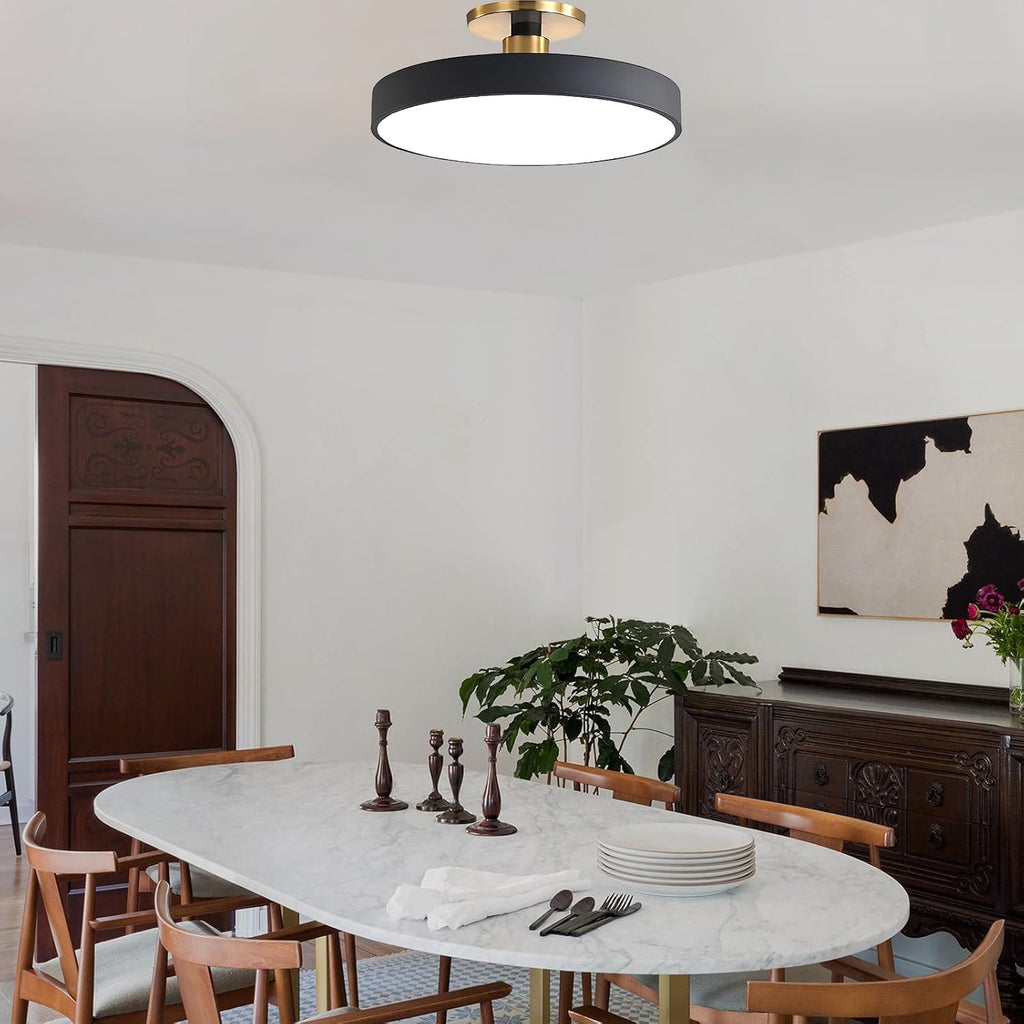 LED Ceiling Light Modern Semi Flush Mount 2-Pack Vintage Ceiling Chandelier Black Nordic 48W Round Ceiling Lamp Fixtures for Bedroom Dining Room Stairways Kitchen Island