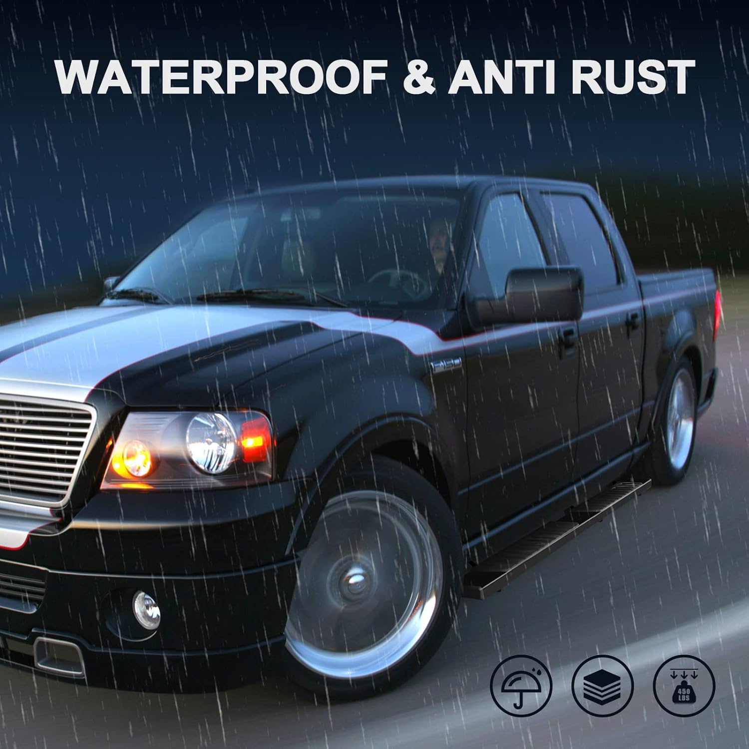 6 Inch Running Boards Compatible with 2019-2026 Ford Ranger Super Crew Cab with 4 Full Size Doors. Ford Ranger Steps Rock Sliders Step Bar Side Steps. Galvanized Carbon Steel Black Nerf Bar.