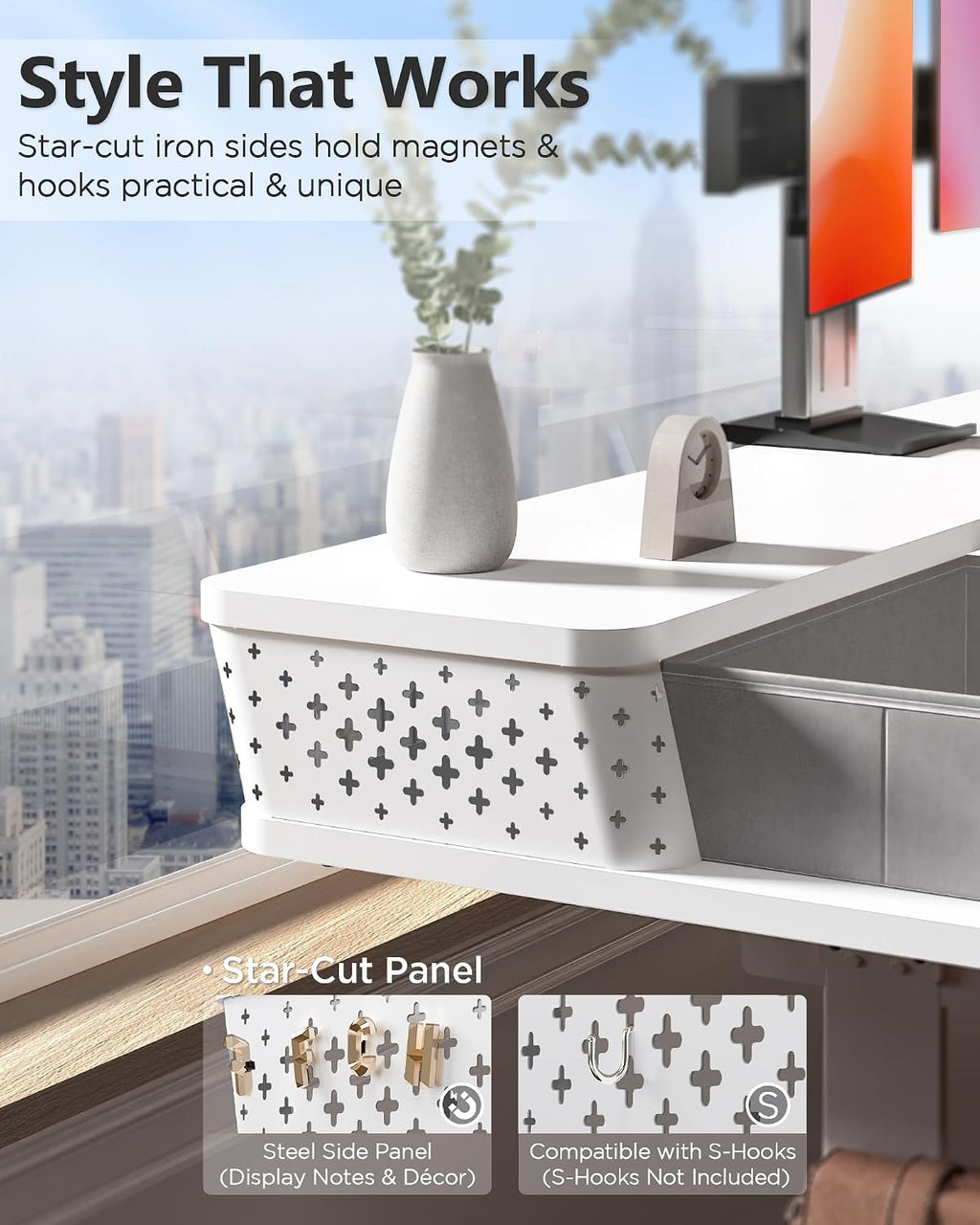FiCiHi 40x24 Inch Standing Desk with Drawers, C-Clamp Mount Compatible, Electric Adjustable Height Computer Small Stand Up Desks, Home Office Sit Stand Table with 3 Preset Heights, White