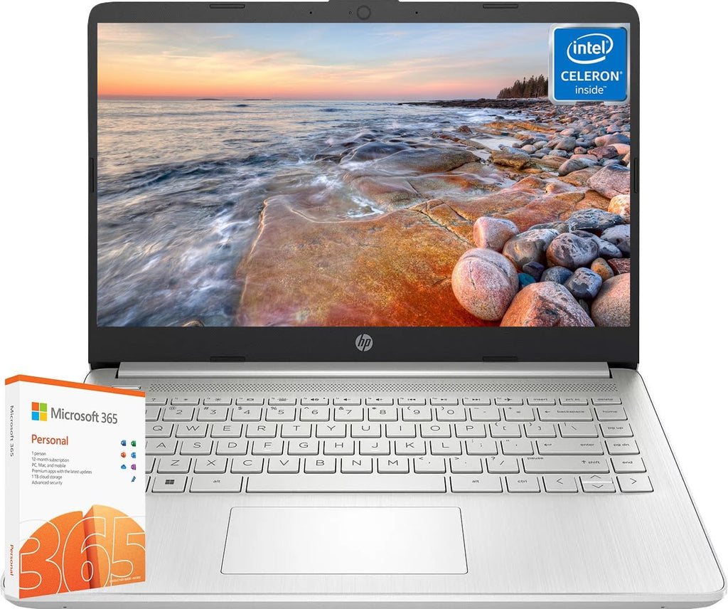 HP 14' Ultral Light Laptops for Business, Intel Celeron N4120, 16GB RAM, 384GB Storage(128GB eMMC+256GB Micro SD), 1-Year Office 365 & Windows 11 S, Long Battery Life, Wi-Fi, MicroSD, HDMI, Silver