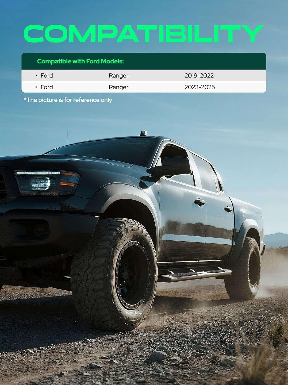 YHTAUTO 6.5 Inch Running Boards Fit for Ford Ranger 2019-2025 (Crew Cab/SuperCrew) Side Steps Carbon Steel Step Bars Off-Road Exterior Accessories