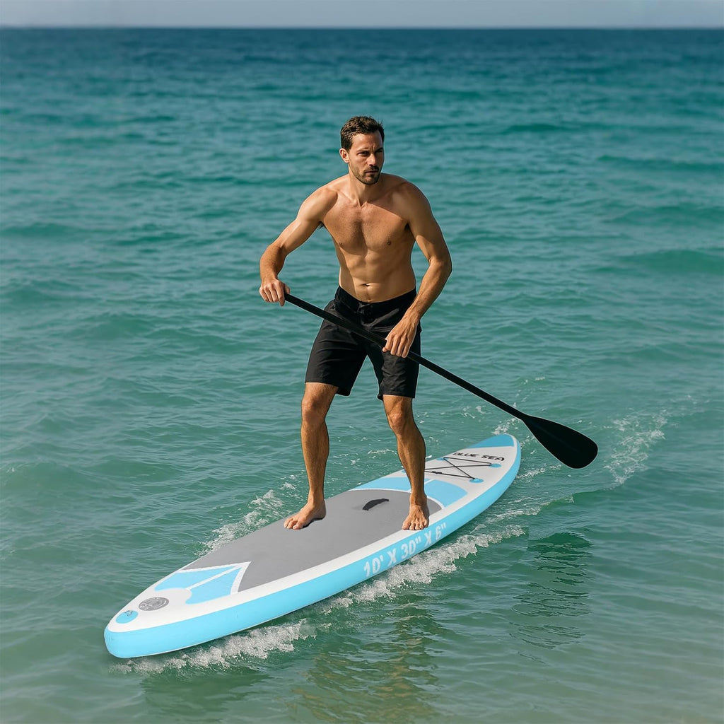 Inflatable Stand up Paddle Board, Extra Wide SUP, with Premium Paddleboard Accessories, Hand Pump, Backpack, Adult & Youth, for Yoga Fishing Paddling