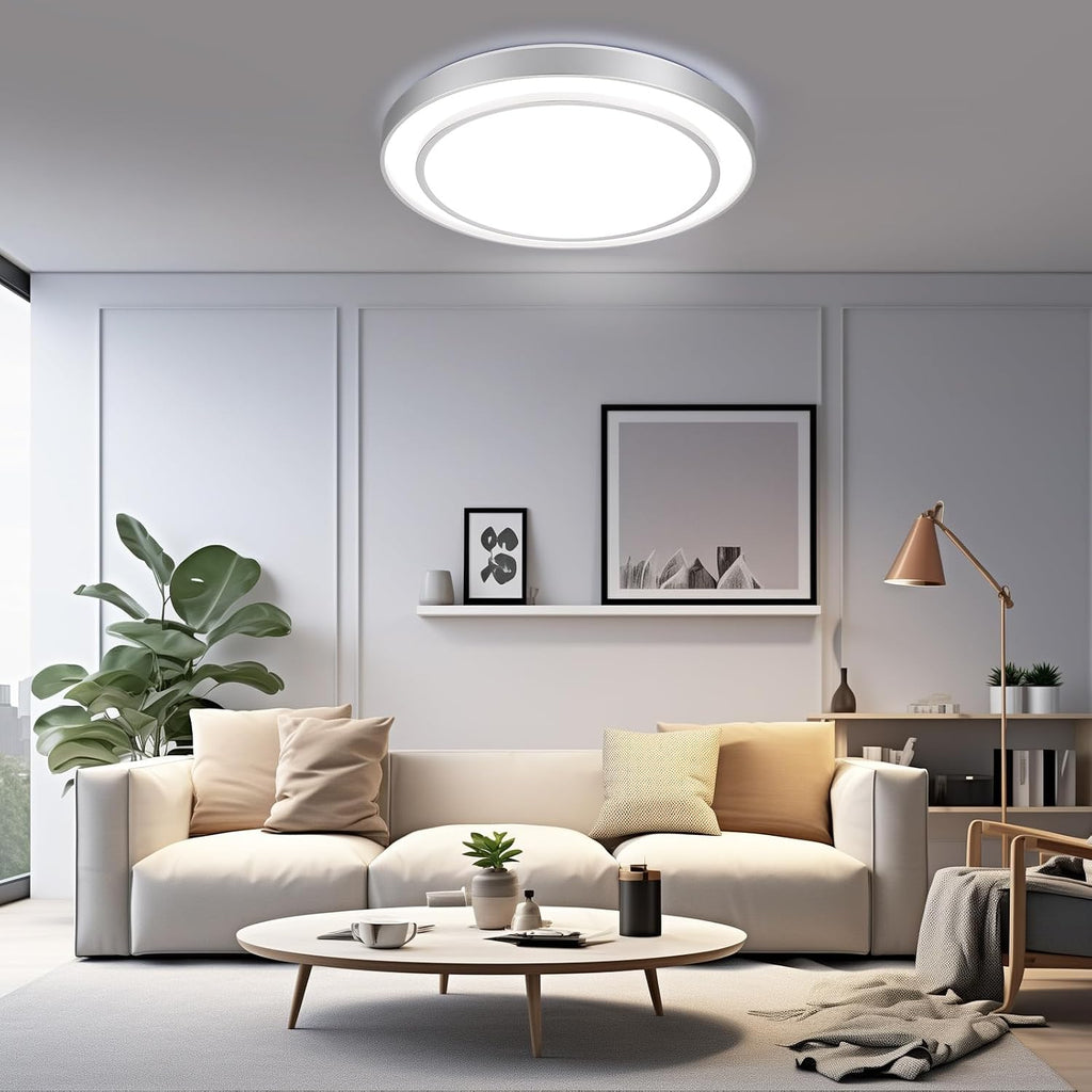 20' Flush Mount Ceiling Light Fixture 5CCT 2 Pack,Sliver Dimmable Light Fixture LED Ceiling Mount Round 36W, Modern Close to Ceiling Light for Living Room, Foyer, Kitchen, Bedroom