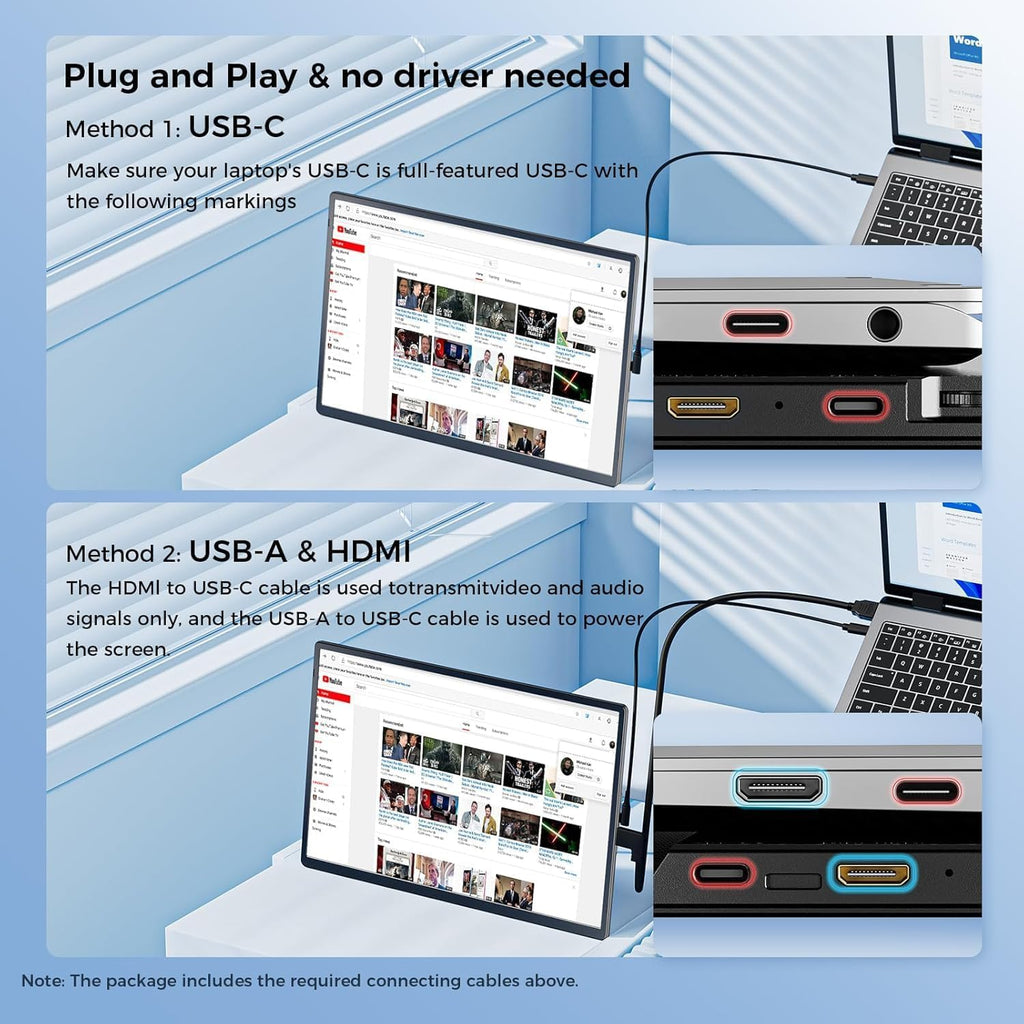 Portable Laptop Screen Extender 16.1' 1200P FHD, Rotatable & Adjustable Stand, USB-C/HDMI for 13-17.5' Laptops, Mac/Windows/Chrome/Android/Dex