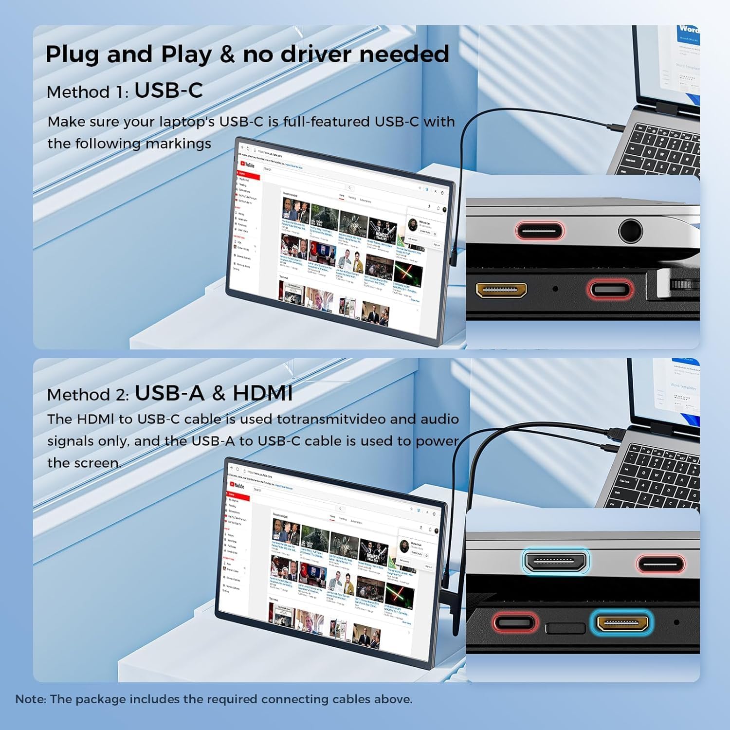 Portable Laptop Screen Extender 16.1' 1200P FHD, Rotatable & Adjustable Stand, USB-C/HDMI for 13-17.5' Laptops, Mac/Windows/Chrome/Android/Dex