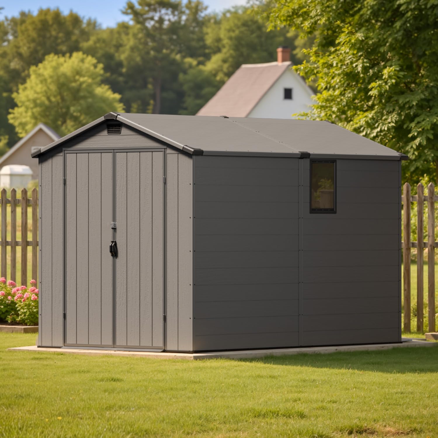 Patiowell 6x10FT Outdoor Storage Shed with Floor,Resin Garden Shed with Lockable Door and Window, Backyard Storage (Dark Grey)