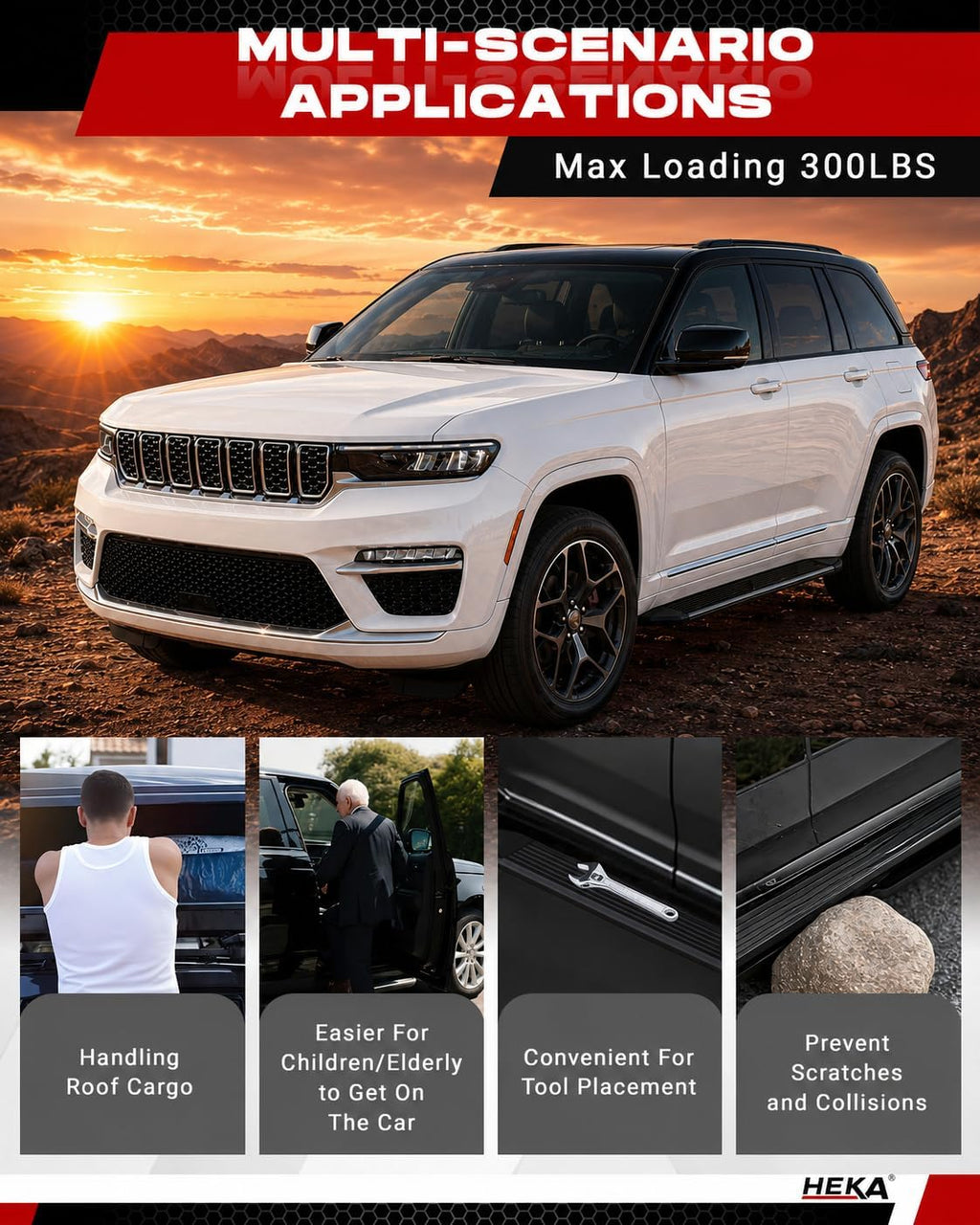 Running Boards Fit for 2022-2026 Grand Cherokee 2-Row WL (Exclude 4xe) Aluminum Alloy Side Steps Nerf Bars 2 pcs Anti-Corrosion Roof Access Support