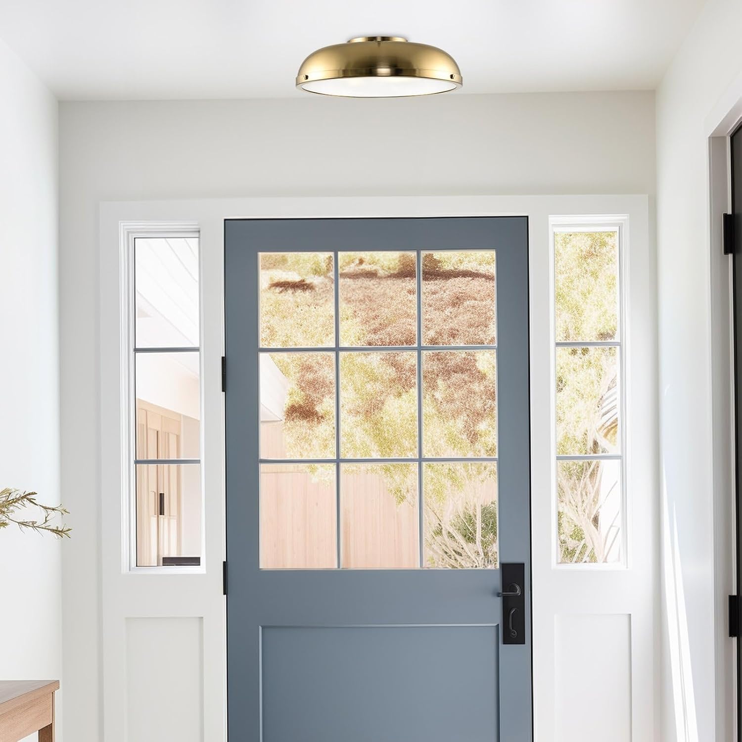 Kira Home Alston 14' Mid Century Modern Gold Semi Flush Mount with Frosted Glass Diffuser, 3-Light Low Profile Dome Gold Ceiling Light, Cool Brass Finish