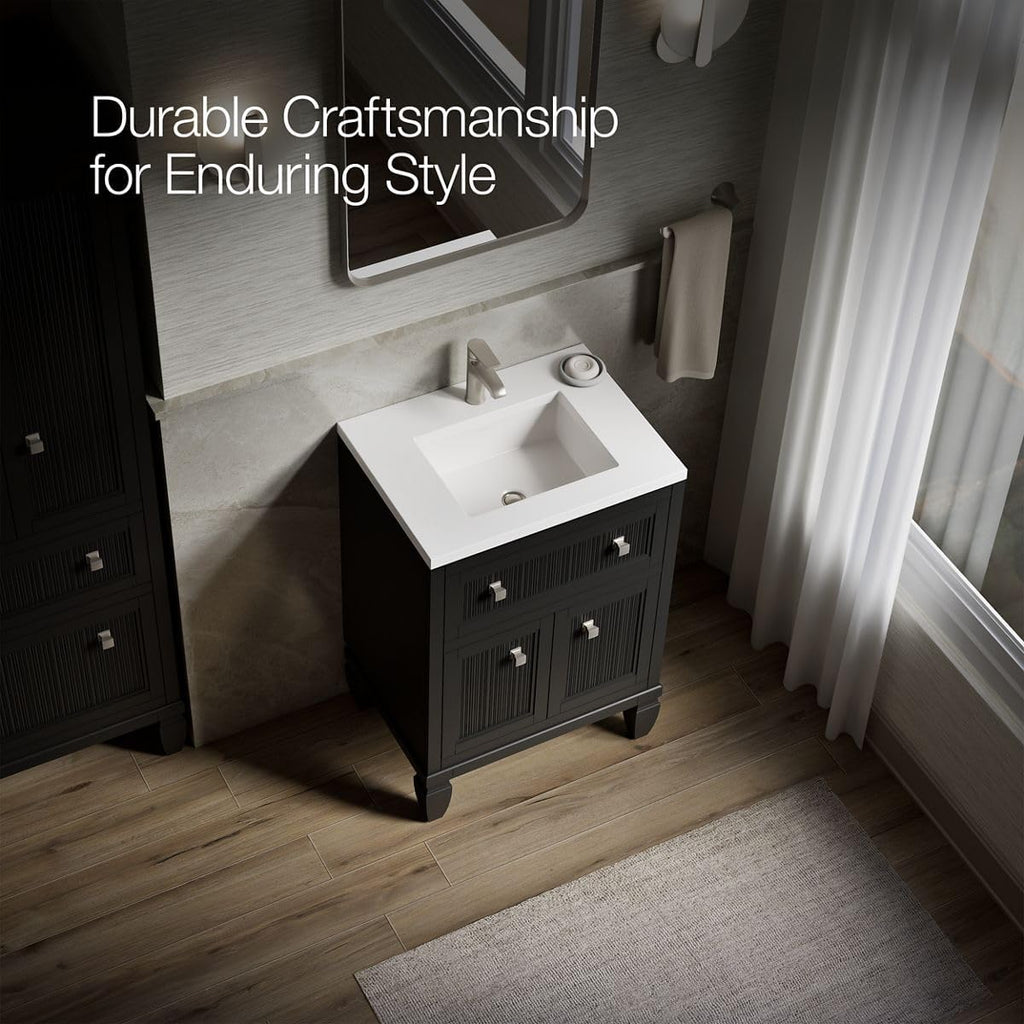 Kohler Hearthaven 24 Inch Bathroom Vanity Cabinet with White Single Sink and Quartz Top, Modern Bathroom Vanity, Slate Gray, K-33535-ASB-1WX