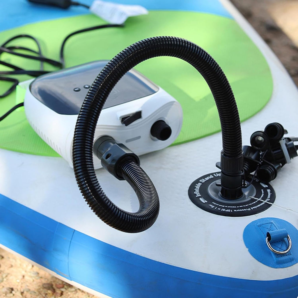 FTVOGUE Electric Paddle Board Pump 20PSI Fast Inflation Deflation with LCD Screen and Auto Stop Rechargeable Air Pump for Inflatable Kayak Tent with 7 Adapters and LED Light