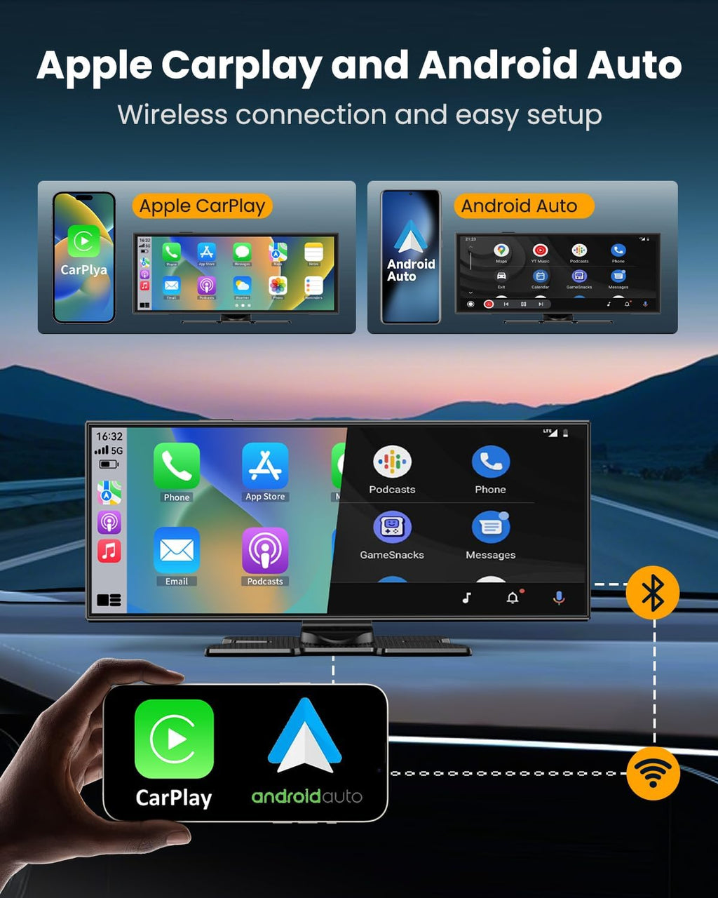 Largest 11.5'Wireless CarPlay Screen for Car,Portable A-pple Car Play & Android Auto,HD Touchscreen with 4K Dash Cam,Backup Camera,Bluetooth, Navigation,Voice Control,GPS,Mirror Link, for All Vehicles