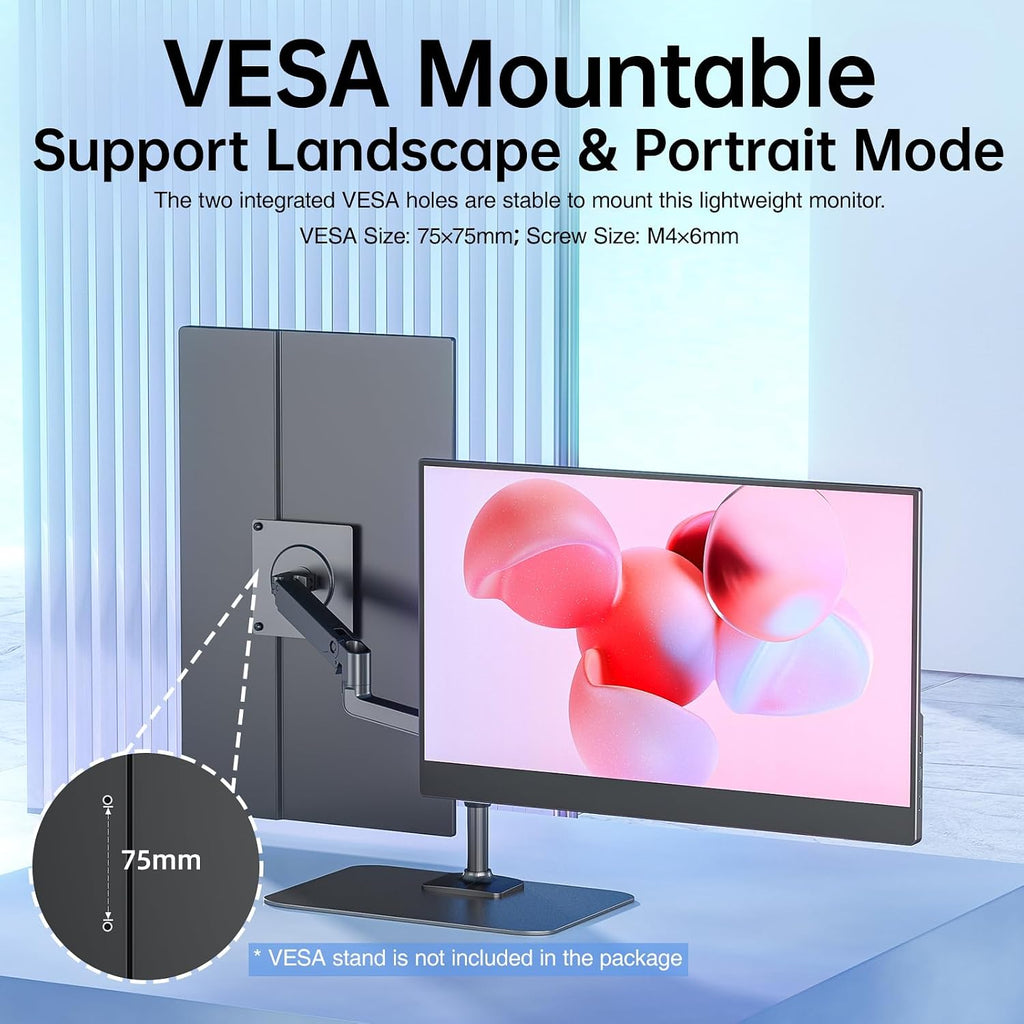 VisionOwl Portable Monitor Bundle (Silver & Black) 15.6 Inch Travel Screen Computer Display for Laptop PC Mac Surface PS4/5 Xbox Switch, with Smart Cover, VESA Mountable