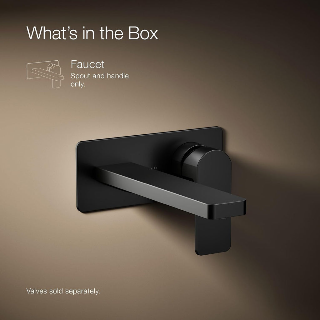 Kohler 22567-4-BL Parallel® Wall-Mount Single-Handle Bathroom Sink Faucet, 1.2 gpm, Matte Black