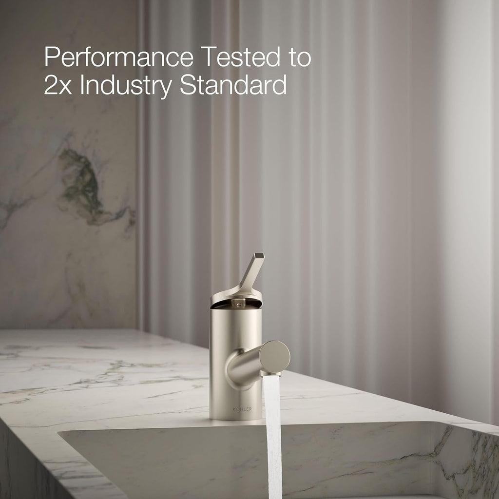 KOHLER K-33590-4N-BN Elate® Short Single-Handle Bathroom Sink Faucet, Single-Hole Bathroom Faucets, 0.5 GPM, Vibrant Brushed Nickel