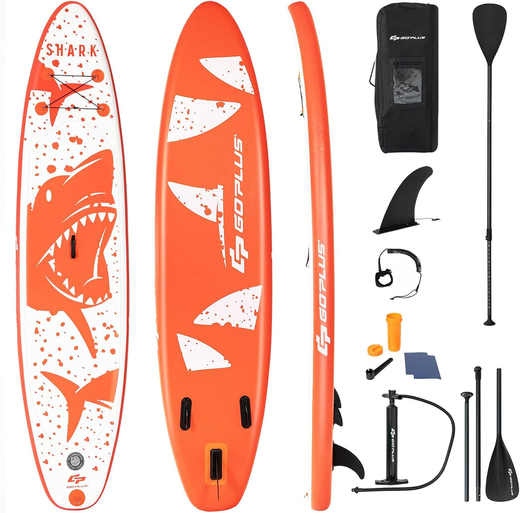 Goplus Inflatable Stand up Paddle Board, 10'/10.5'/11' SUP 6' Thick with Premium Accessories, Adjustable Aluminum Paddle, Leash, Carry Bag, Hand Pump, Removable Fin, ISUP for Adults