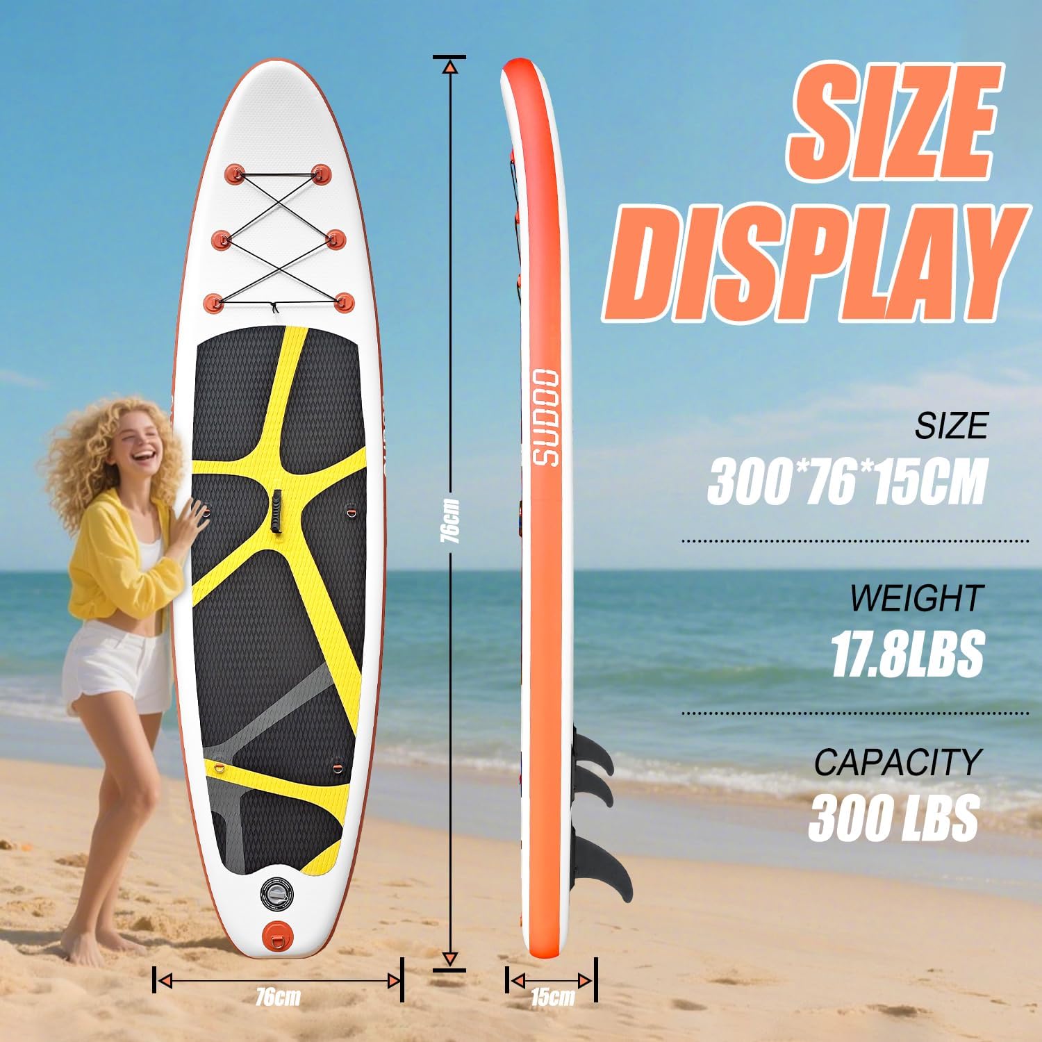 SUDOO Inflatable Stand Up Paddle Board 10'/ 10'6' SUP with 450LB Weight Capacity Adjustable Paddle Wide Stable Non Slip EVA Deck Complete Accessories for Adults Beginners Youth Outdoor Water Sports