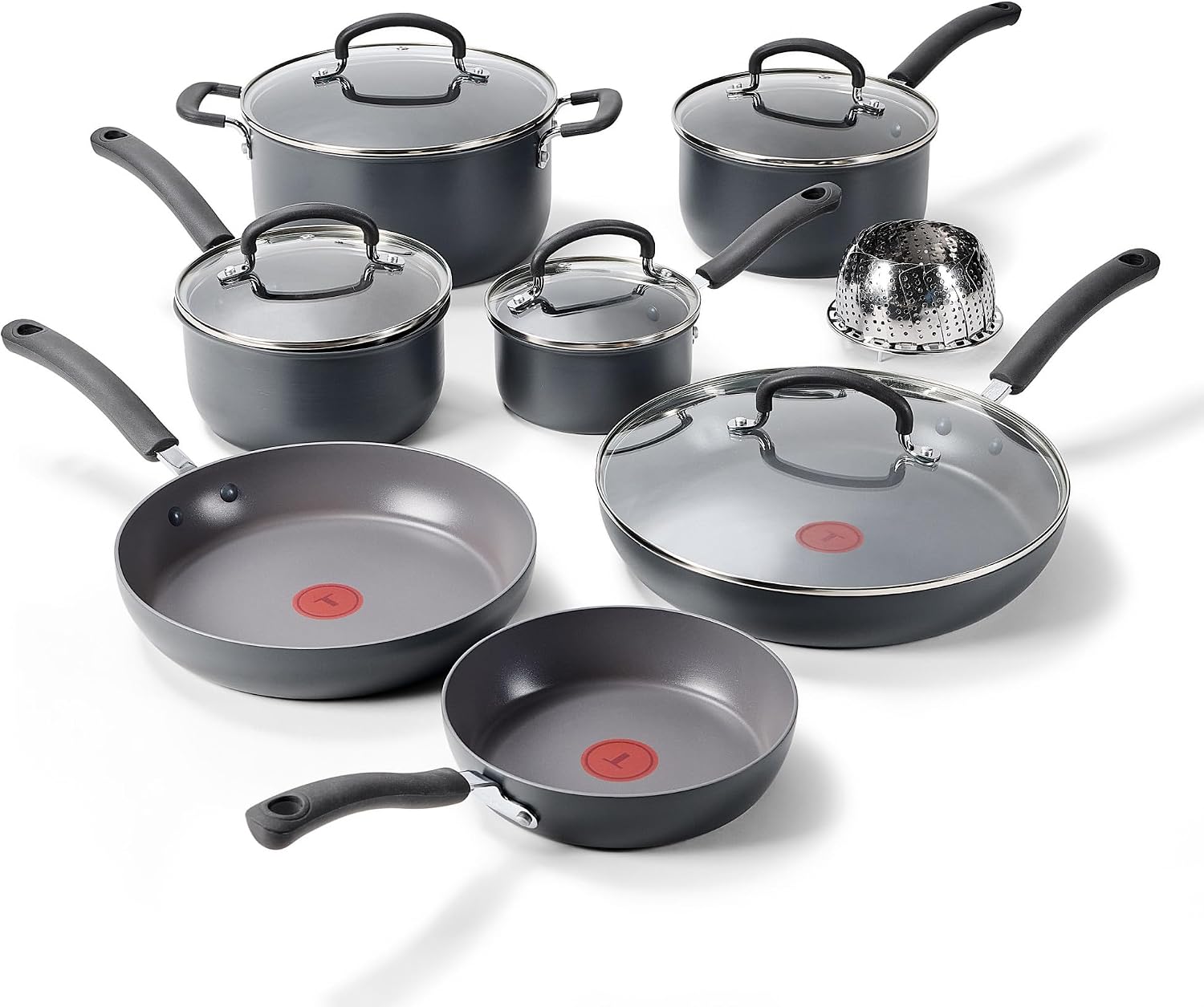 T-Fal Ultimate Hard Anodized Nonstick 13 Piece Cookware Set, Oven Safe Up to 400°F, Pots and Pans Set, Includes Frying Pans, Saucepan, Stockpot, Cooking Utensils, Stone