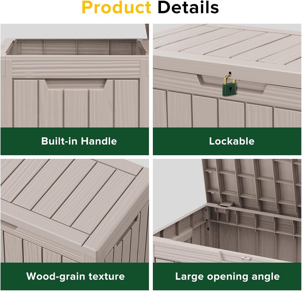 45 Gallon Resin Deck Box, Waterproof Outdoor Storage Bin for Patio, Poolside, and Garden, Lockable & UV-Resistant, Ideal for Small Spaces, Grey