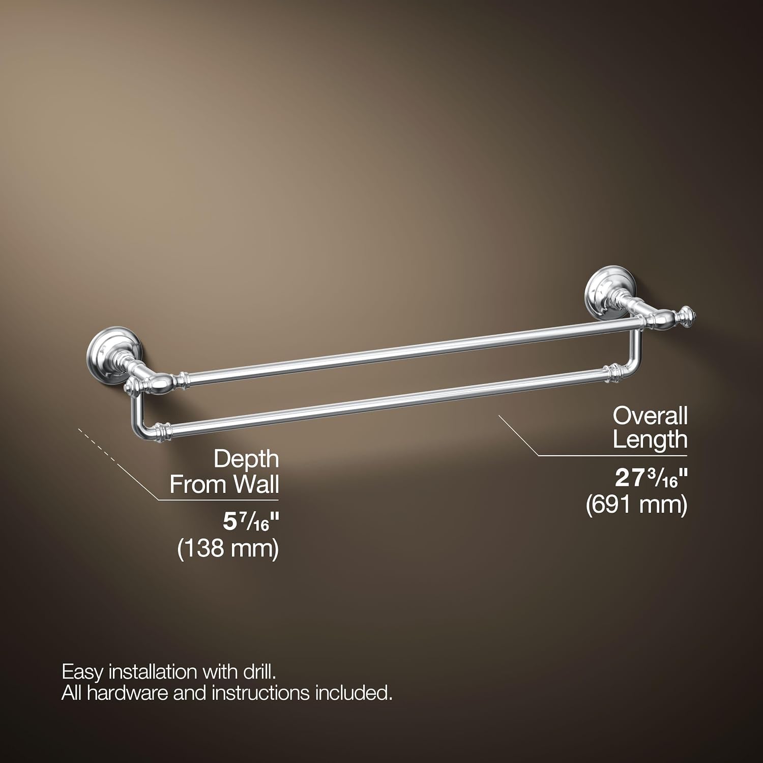 Kohler 72570-CP Artifacts® 24' Double Towel bar, Polished Chrome