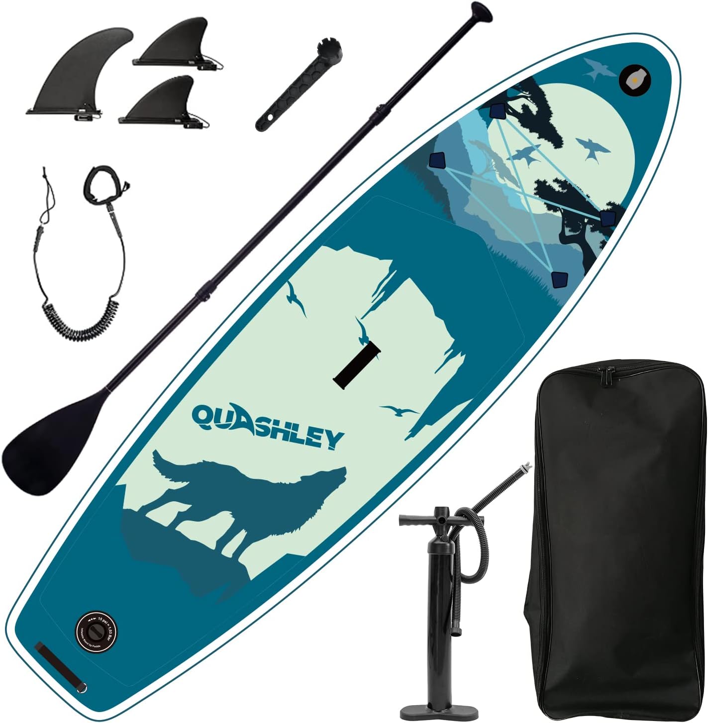 Inflatable Paddle Board 9.9'x33 x5 with Premium SUP Accessories & Backpack, Wide Stance, Bottom Fin for Paddling, Paddle, Leash, Surf Control, for Youth & Adult