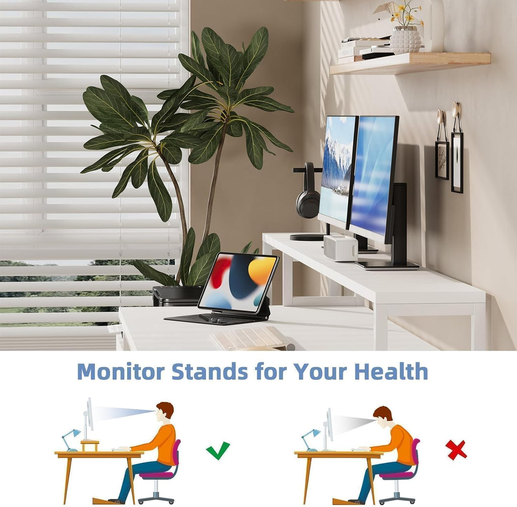 MaverickFurni 67' White Desk with Drawers, Reversible Computer Desk with Moniter Stand and LED Lights, Home Office Desk with Printer Shelf, White