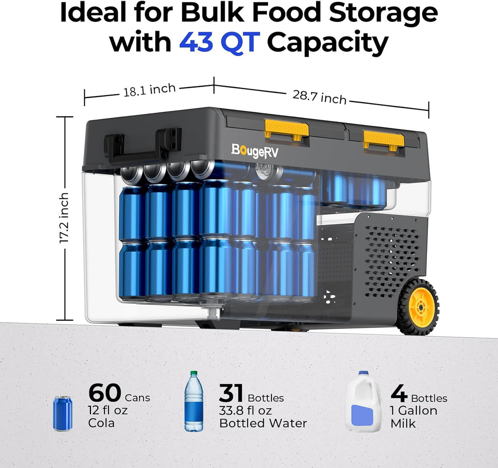 BougeRV 43 Quart Portable Fridge Freezer, 12 Volt Car Refrigerator, -4℉ to 68℉ Dual Zone Compressor Electric Cooler 12/24V DC, 110~240V AC for Overlanding, Camping, RV(2026 New Model: CRD2 V2.0)