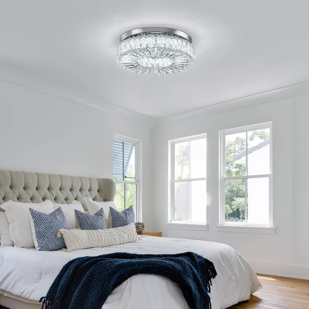 16.5' Crystal Chandelier LED Modern Flush Mount Ceiling Light Fixtures Round Ring Luxury Large Chandelier for Living Room Bedroom Dining Room Entrance (Cool white-16.5')