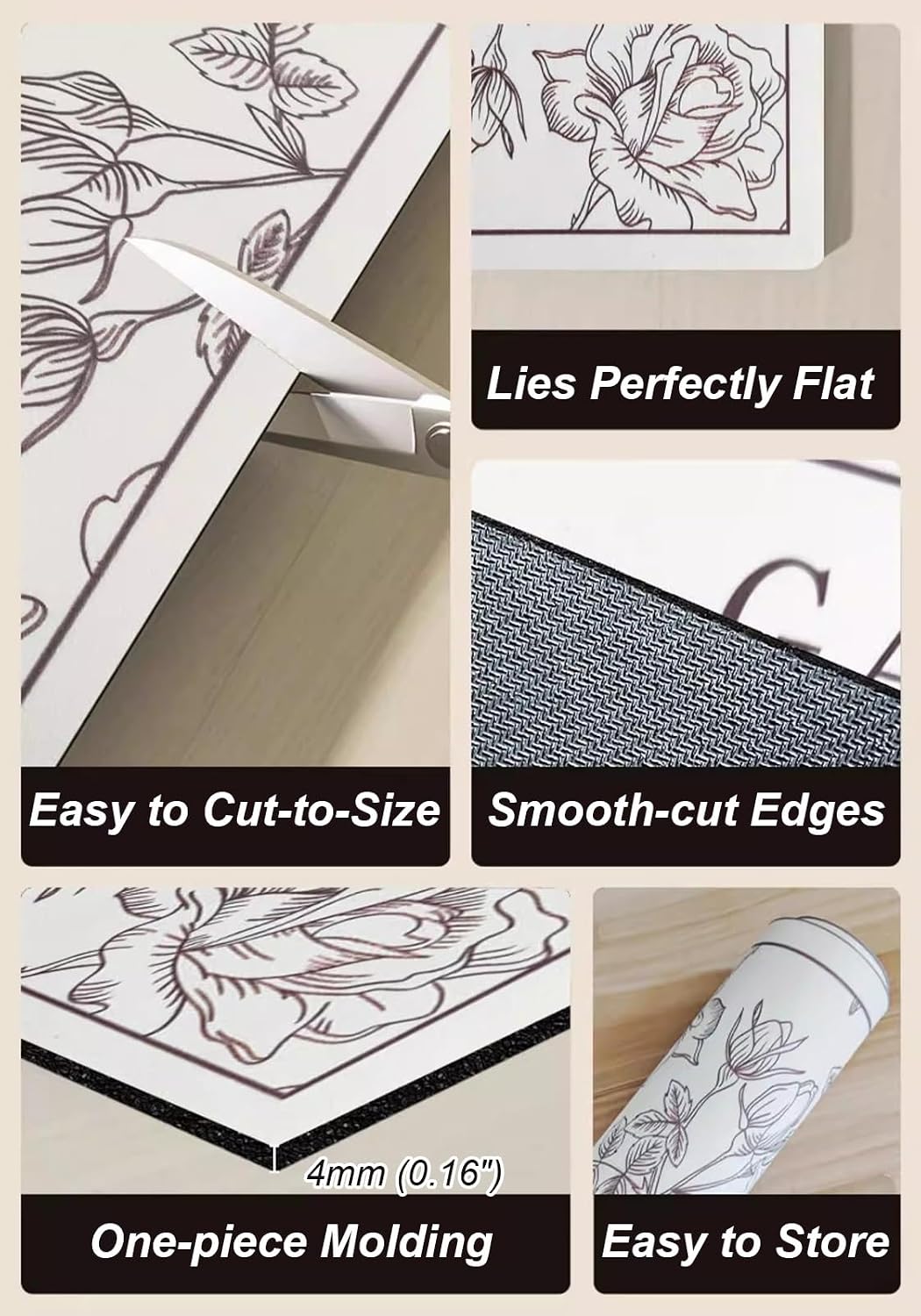 Vibeo Simple Print Bay Window Long Cover Mat, Decorative Absorbent Sill Pad with Non-Slip Backing, 4 mm Thicken Trimmable Window Seat Dustproof Liner(Style A,80x14in(203x36cm))