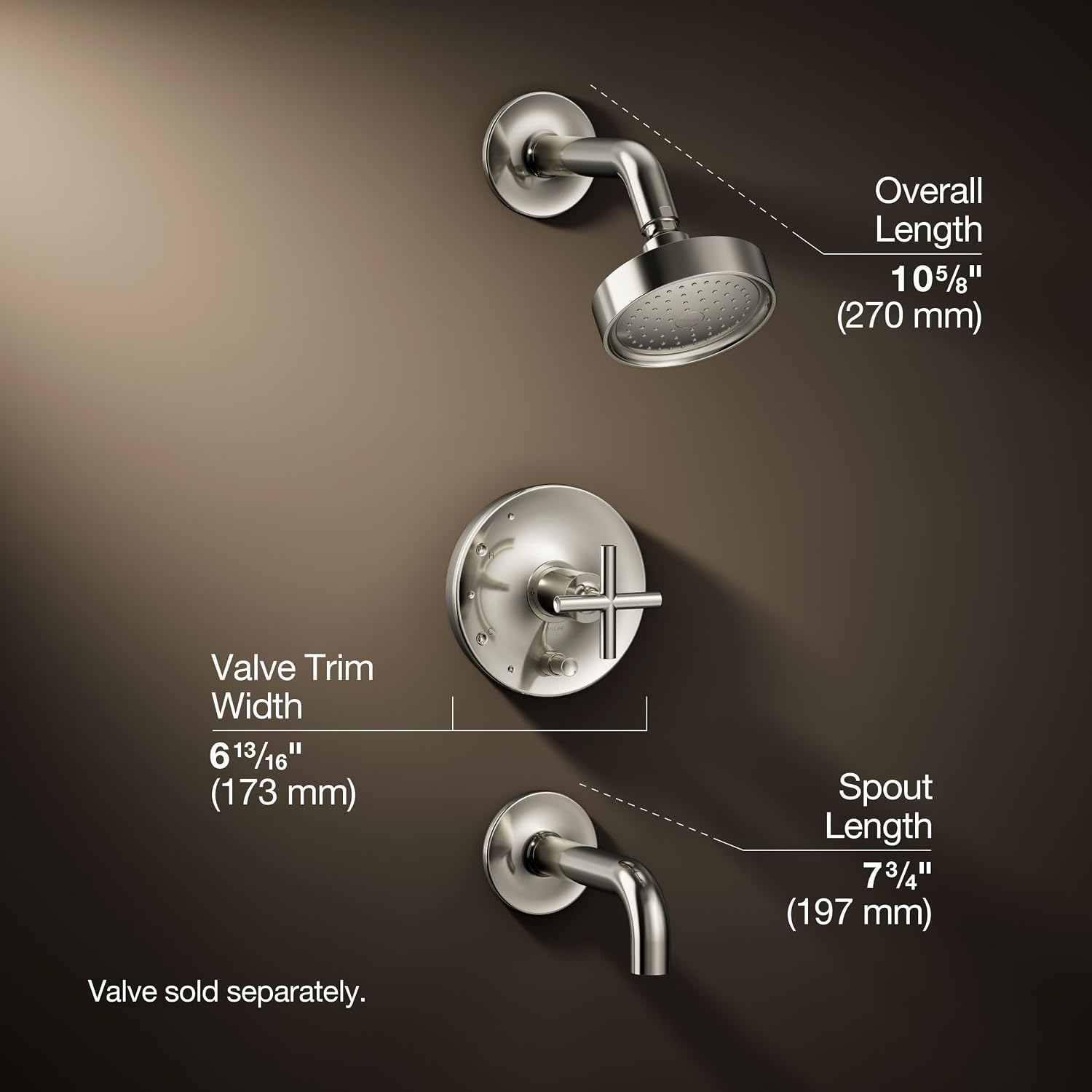 KOHLER K-T14421-3-SN Purist Rite-Temp Pressure-Balancing Bath and Shower Faucet Trim with Push-Button Diverter, 7-3/4' Spout and Cross Handle, Valve Not Included, Vibrant Polished Nickel