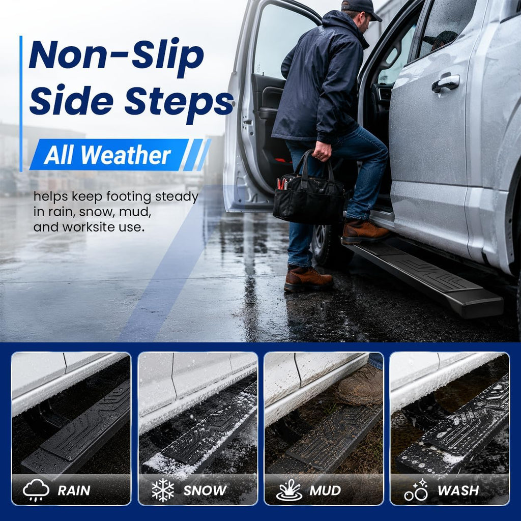 PZ 6.5' Rustproof Running Boards Side Steps Compatible with Chevy Silverado/GMC Sierra 1500 Double Cab 2019-2025,2020-2025 2500HD 3500HD,500LBS Anti-Slip Black Aluminum No Drill Truck Running Boards