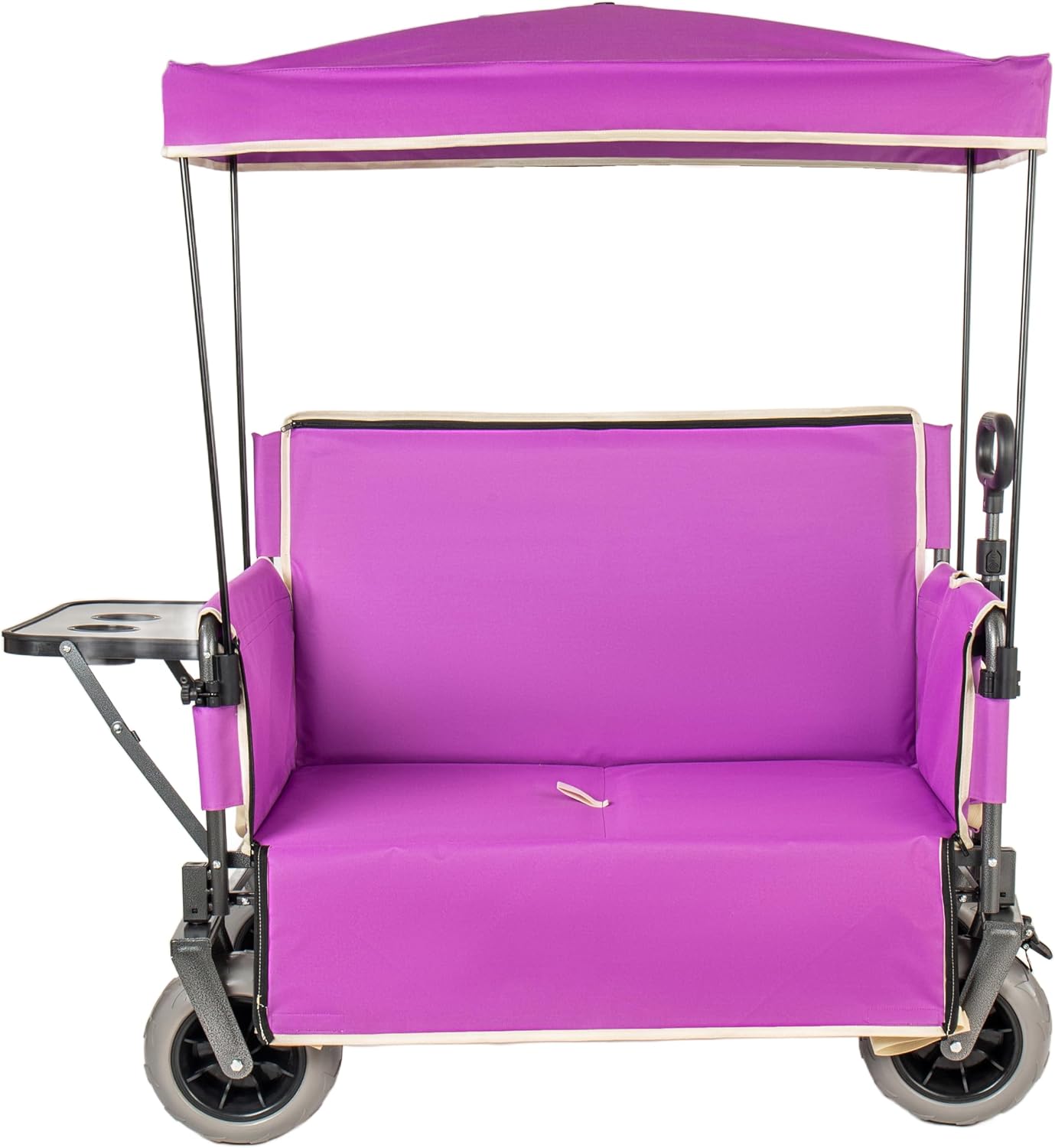 3-in-1 Folding Wagon with Bench Seat – 500lbs Capacity,Reinforced Carbon Steel Frame, 180L Cargo Space– Perfect for Camping, Beach, Outdoor Events & Heavy-Duty Hauling (Purple + Carport)