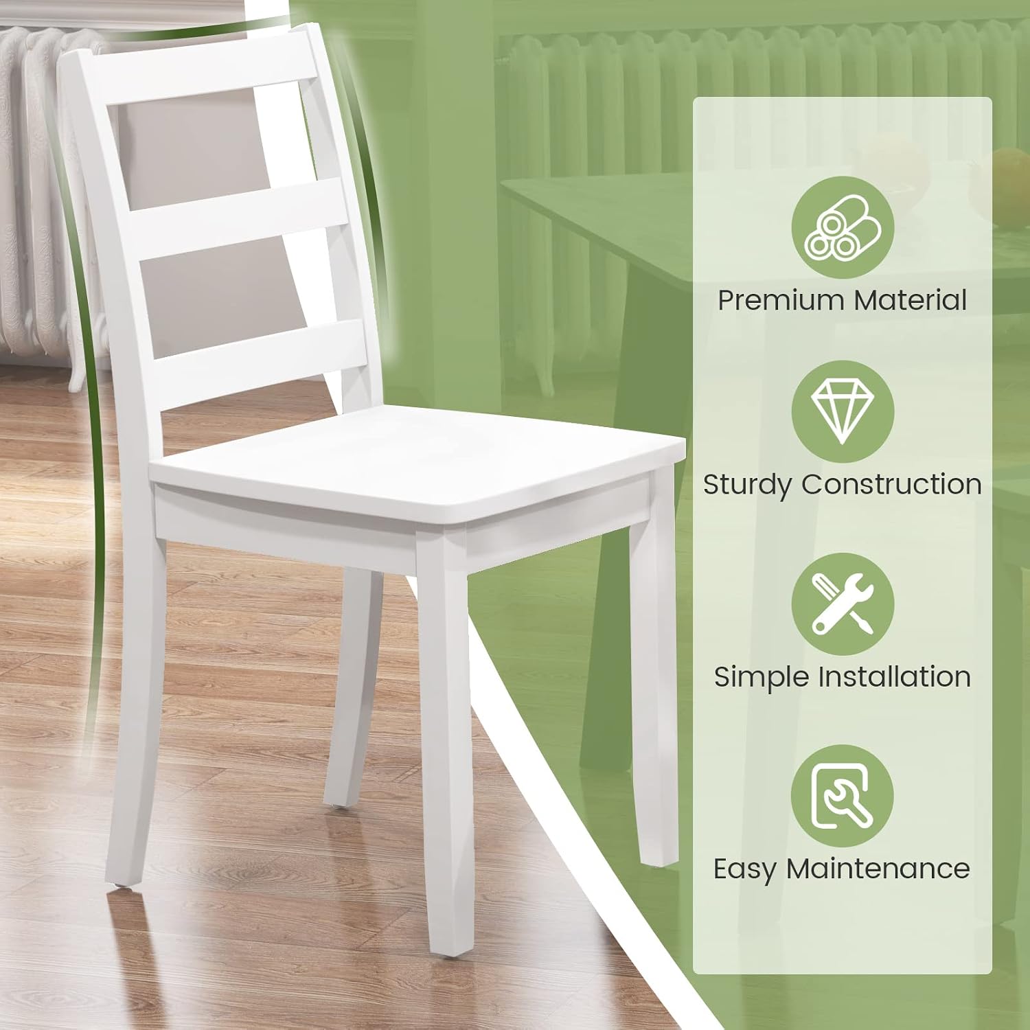 GOFLAME Dining Chairs Set of 4, Ladder Back Side Chairs with Solid Rubber Wood Legs & Non-Slip Food Pads, 4-Pack Space-Saving Armless Dining Chairs for Dining Room, Living Room, Restaurant, White