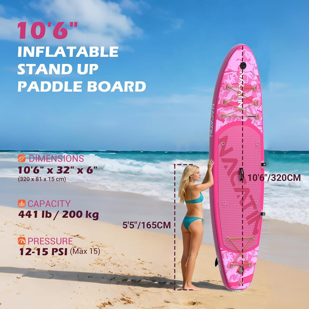 NACATIN Inflatable Stand Up Paddle Board,10'6'Upgrade Version Blow Up Paddle Boards for Adults with Premium SUP Accessories& Backpack,Adjustable Paddle,Camera Mount,Hand Pump, for Lake, River, Yoga