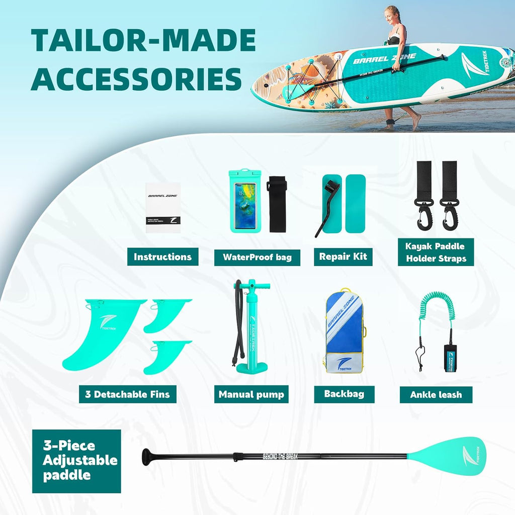 11'/11'6' x 33'/34' x 6' Inflatable SUP Paddle Board – Extra-Wide, Stable Stand Up Paddle Board with Premium Full Accessory Set for Adults & Youth