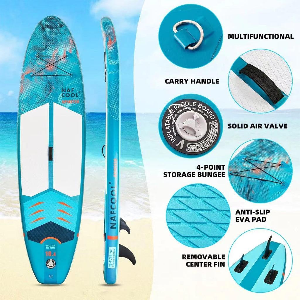 Inflatable Stand Up Paddle Board,10'4'×32'×6' Surfing Standing Paddle Board with SUP Accessories & Backpack, Non-Slip Deck,Removable Fins,Leash,Paddle,Hand Pump for Youth & Adult(Lake Blue)