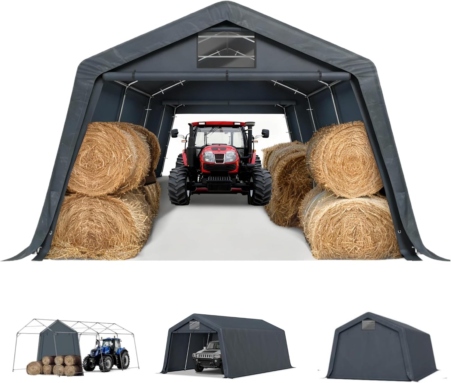 MFSTUDIO 13x22 Heavy Duty Carport, Outdoor Shades Portable Storage Shelter Garage with Rolled up Zipper Doors, Extra Large Car Canopy Tent with Roll-up Sidewalls for Boat Truck Party