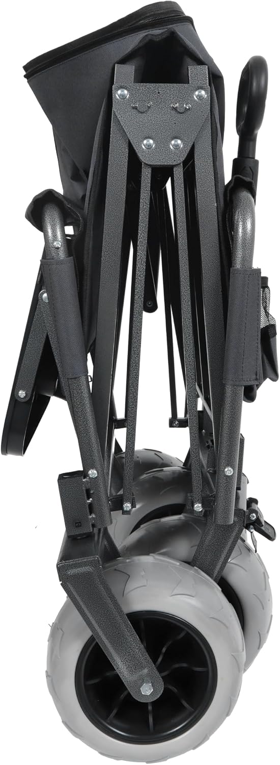 3-in-1 Folding Wagon with Bench Seat – 500lbs Capacity,Reinforced Carbon Steel Frame, 180L Cargo Space– Perfect for Camping, Beach, Outdoor Events & Heavy-Duty Hauling (Black + Cup Holder)